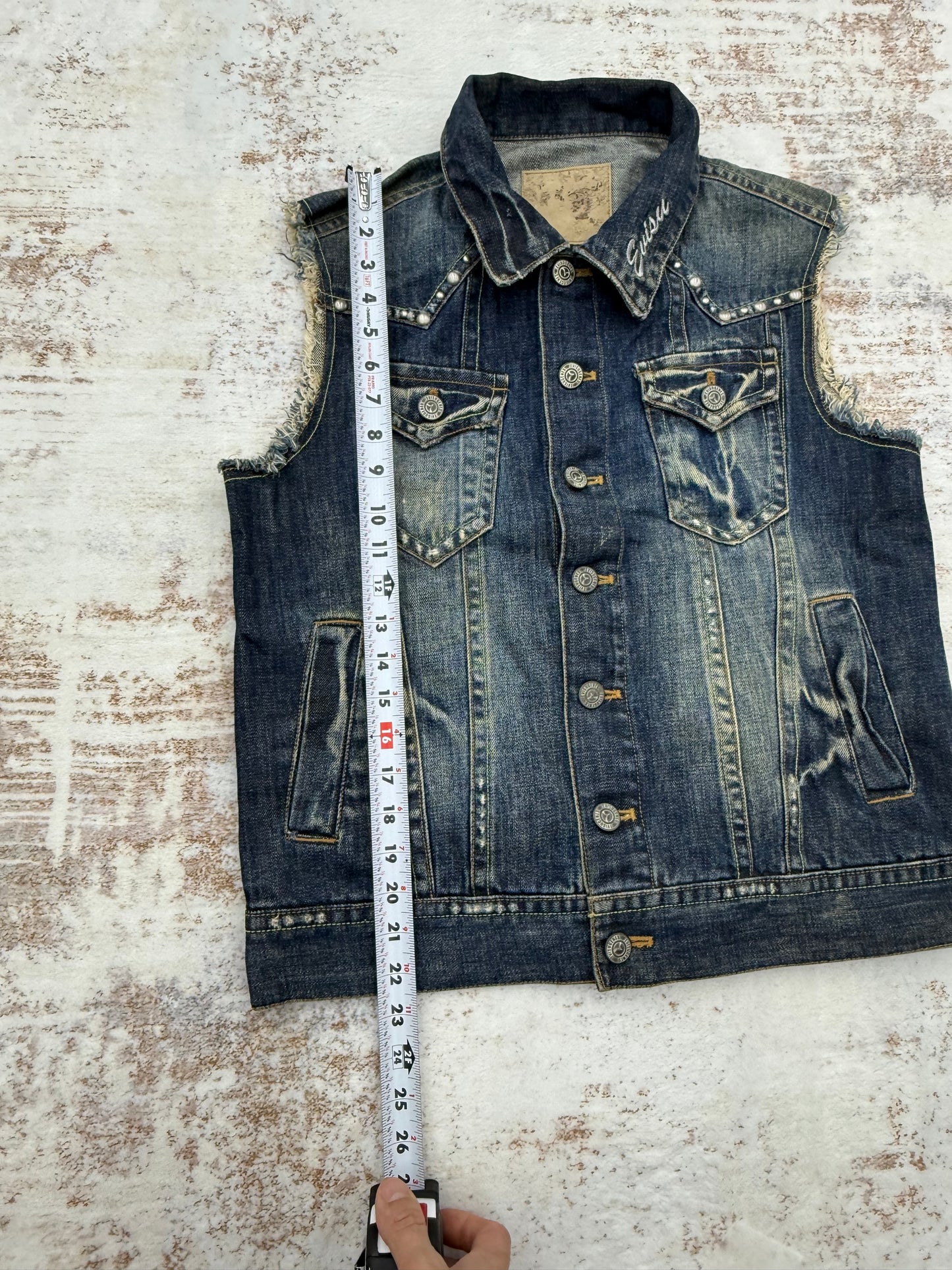 Vintage Evisu Men's Blue and Navy Vest size M ( uesd) 028