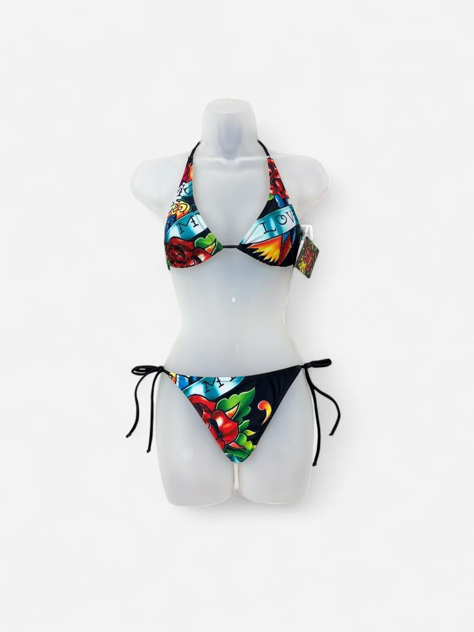 Deadstock   Y2K Style  Ed Hardy Graphic Bikini Swimsuit S