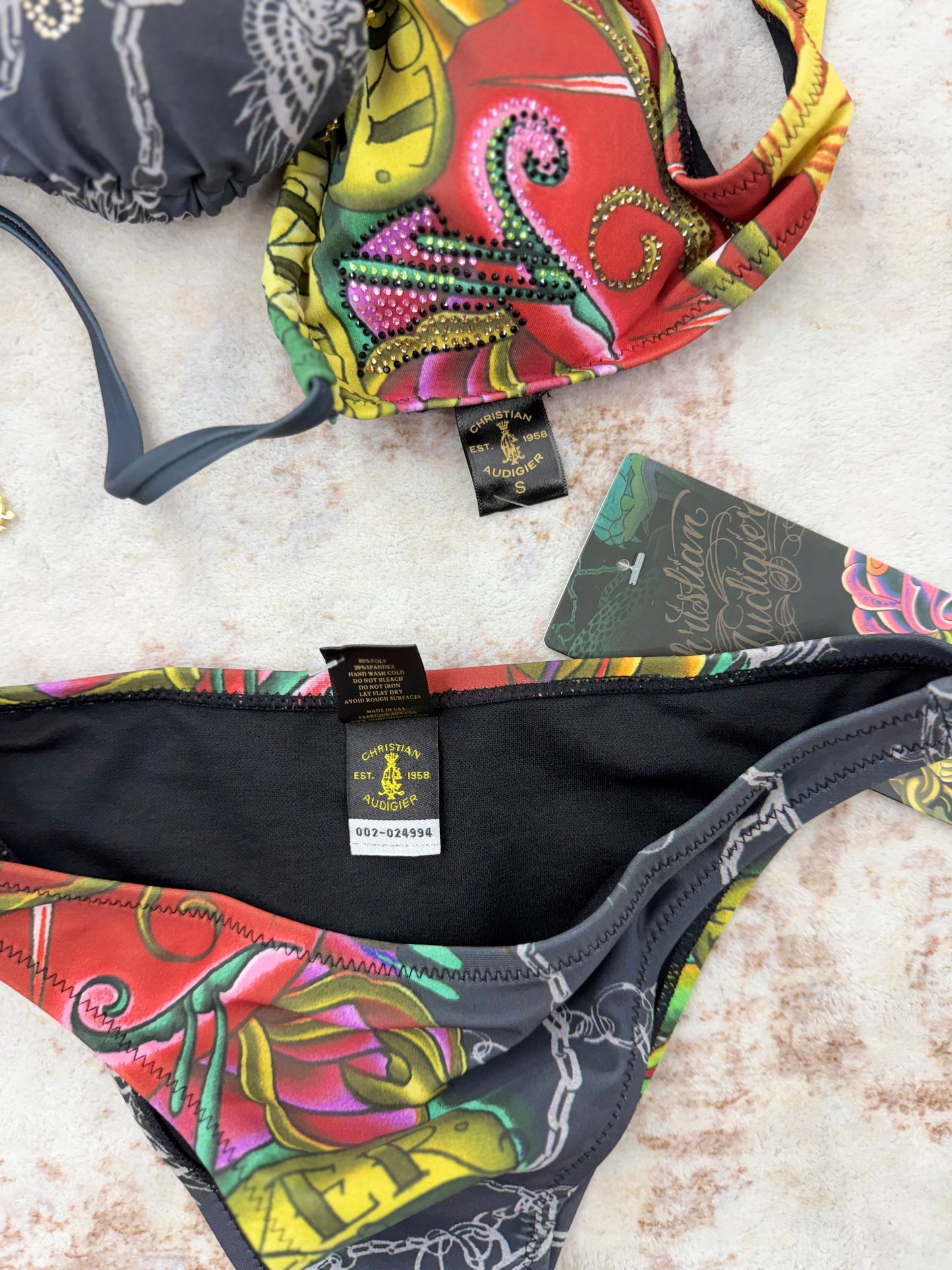 Deadstock bundles 5 sets Vintage Christian Audigier Ed Hardy Graphic Bikini Swimsuit all size S