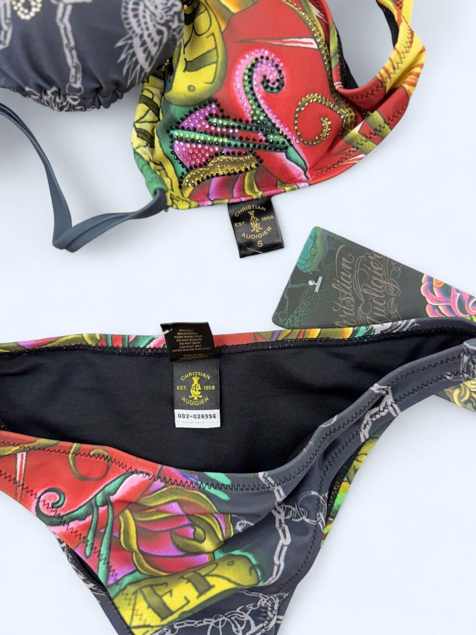 Deadstock Christian Audigier Ed Hardy Graphic Bikini Swimsuit S