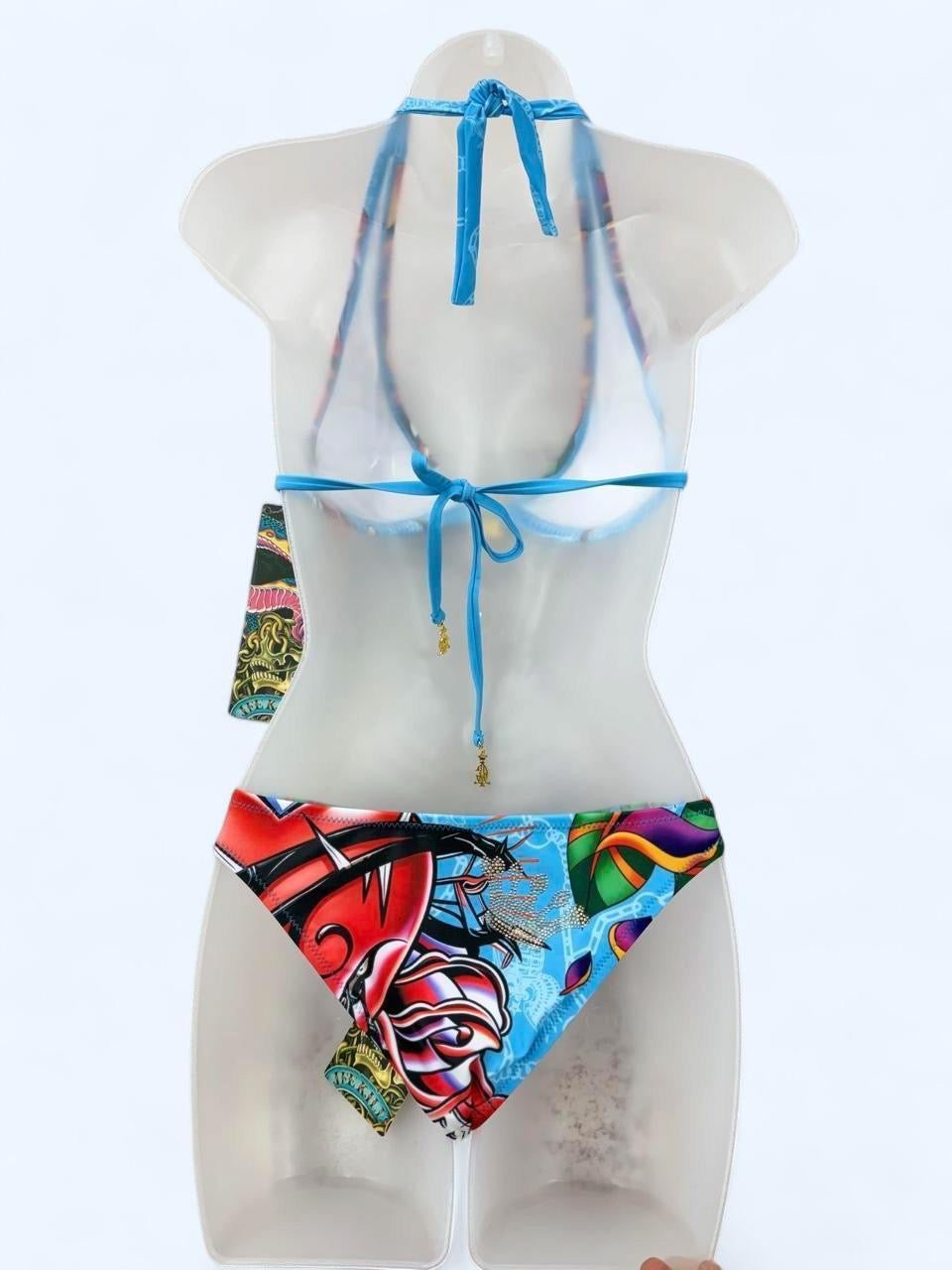 Deadstock Christian Audigier Ed Hardy Graphic Bikini Swimsuit S