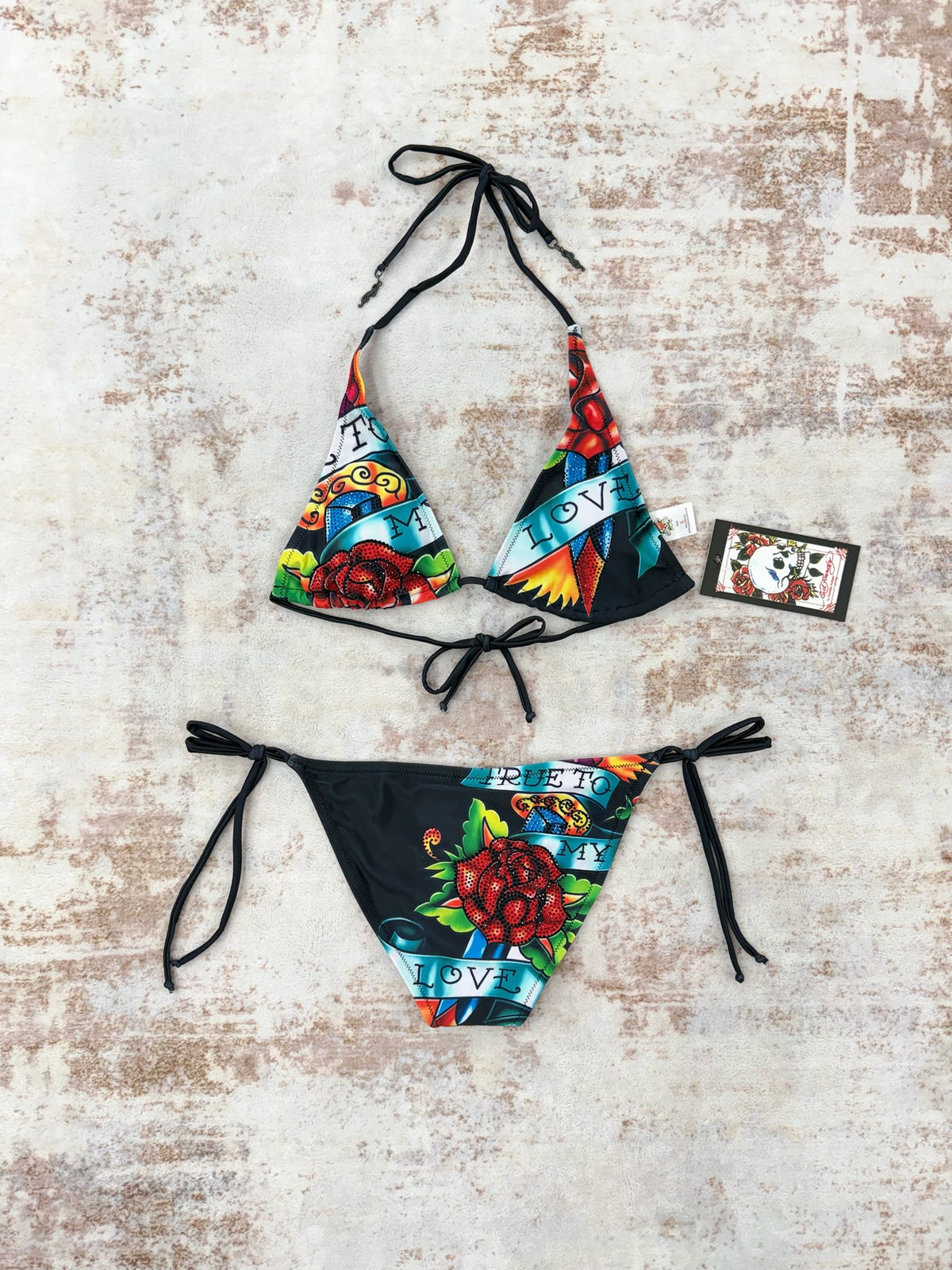 Deadstock   Y2K Style  Ed Hardy Graphic Bikini Swimsuit S