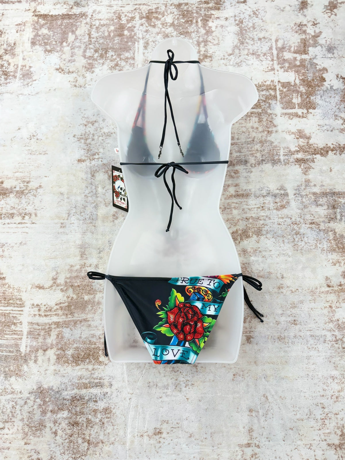 Deadstock   Y2K Style  Ed Hardy Graphic Bikini Swimsuit S