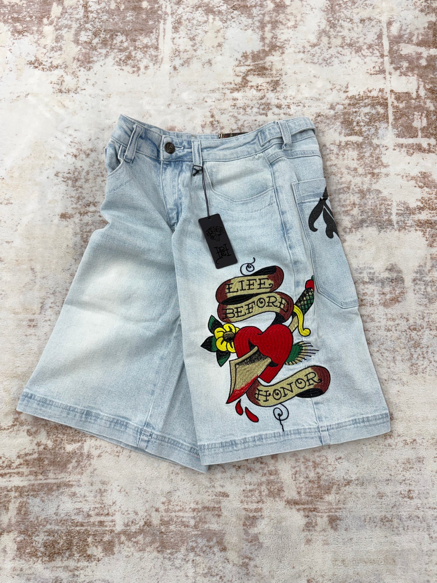 Ed Hardy women’s Baggy Denim jeans shorts • Y2K Style • Size S/M