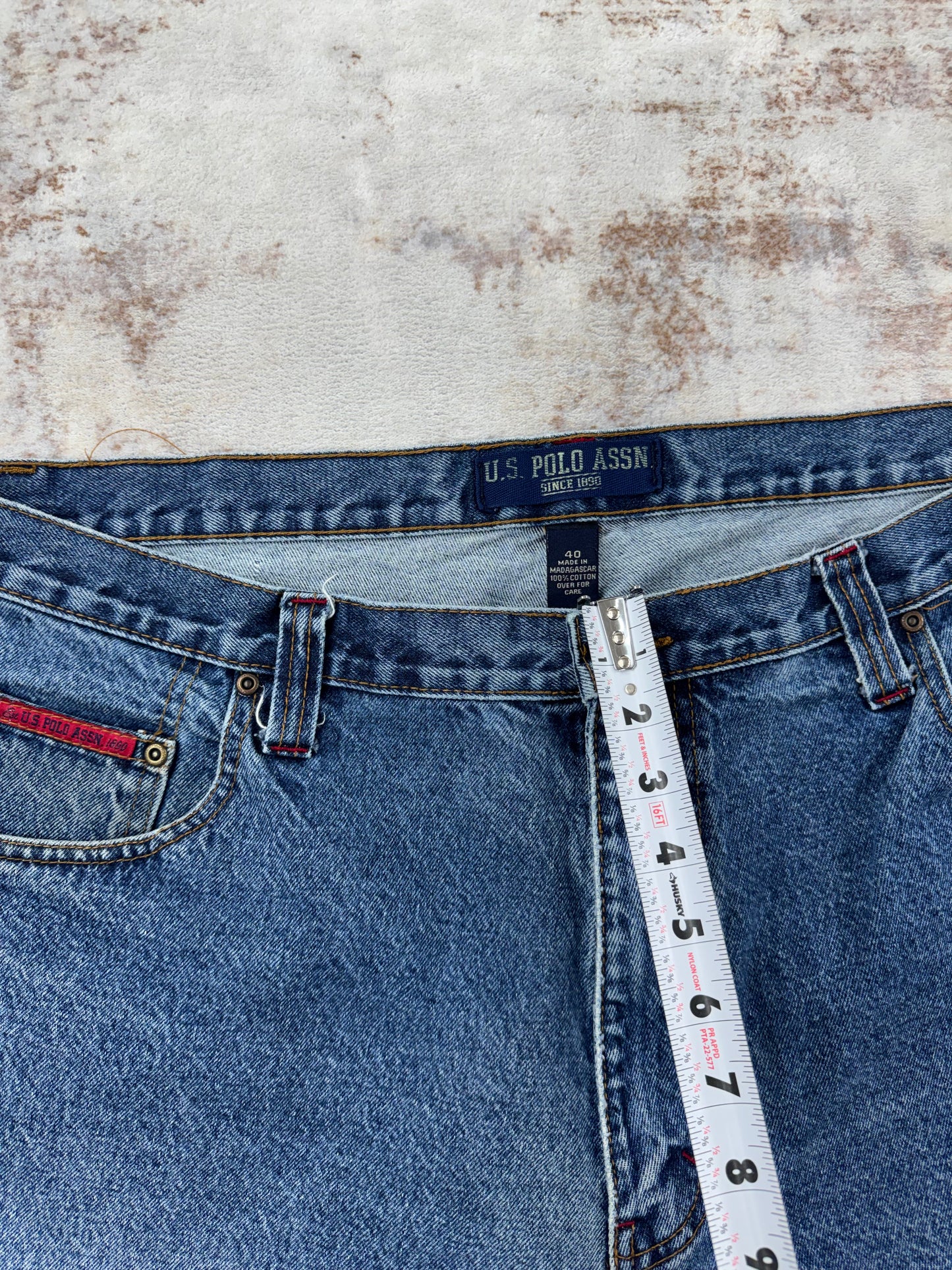 . US Polo ASSN Shorts Mens 40 Blue Denim Jorts Baggy Y2K Skater Carpenter Hip Hop